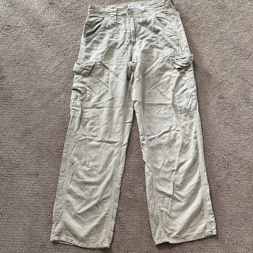 Zara linen blend cargo pants size 2